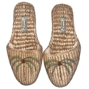 Vintage Tommy Bahama Woven Slides Raffia Scuff Slippers Tropical Comfort Shoes